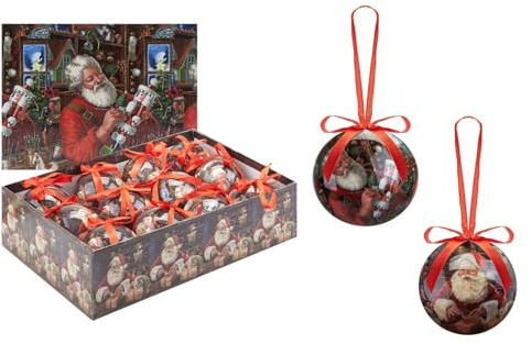 VFM e-Store - Christmas Bauble Decoration Stocking Filler Xmas Present Celebration Festive Winter Ornaments - 12 Piece 7. 5cm Bauble Set Santas Workshop
