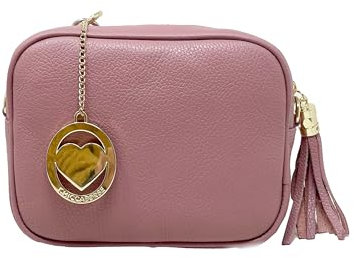 Chicca Borse Tracollina Borsa Donna in Pelle Italiana Trama Dollaro Borsetta a Spalla (Rosa Antico)