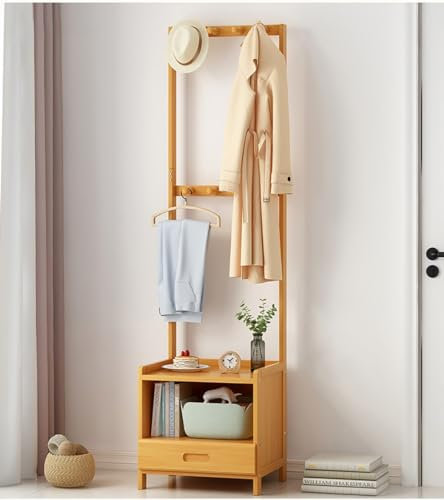 B Portemanteau avec table de chevet et tiroirs - Multifonctionnel - Avec rails d'étagère, porte-pantalons et crochets - Idéal pour la chambre à coucher