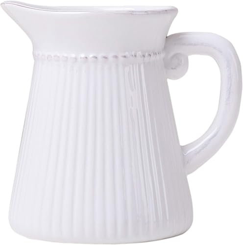 CVNIMV Vase für den Tisch, Keramikkrug, Einzelgriff, weiße Porzellanvase, Blumenarrangementvase mit Streifen, ideal als Dekoration
