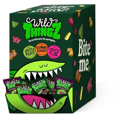 Wild Thingz Mixed Flavour Organic & Low Sugar Natural Gummy Sweets, Vegan & Gluten Free Party Box - Perfect for Lunchboxes, Party Bags, Offices or as Gifts 25 g (Pack of 24)