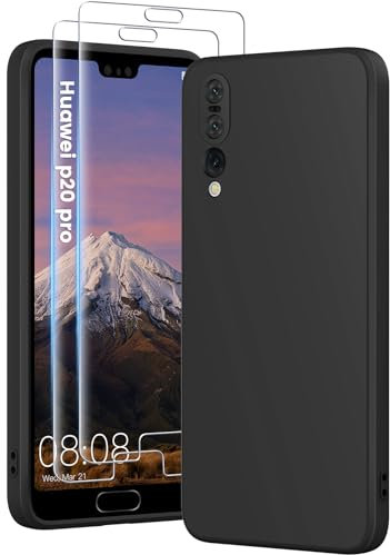 HuwaiH 3 in 1 Hülle für Huawei P20 pro, mit 2 Stück 9H 0.33mm Panzerglas, Upgraded Kameraschutz, Kratzfeste Stoßfeste Handyhülle für Huawei P20 pro(Tiefschwarz)