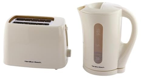 Hamilton Beach Cream Kettle and Toaster Set, Essential, Electric Kettle 1.7L, Wide Slot Toaster 2 Slice, Boil Dry Protection, 6 Browning Levels - HBESSC