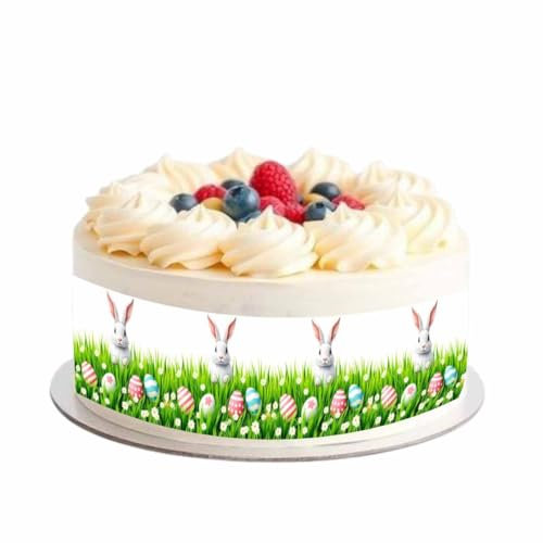 Essbares Tortenband * OSTERHASE IM GRAS * für die Ostern Tortendekoration // 4 Stück 20x5 cm zum Mitessen