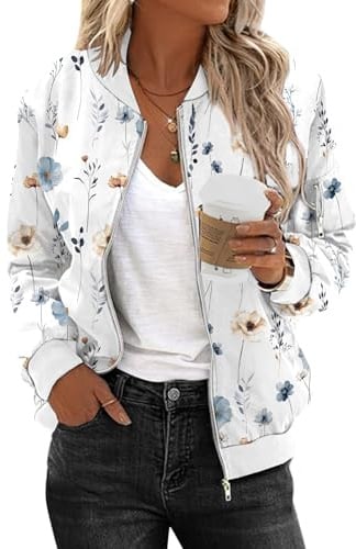 Zeagoo Bomberjacke Damen Kurze Blouson Jacke Casual Langarm Pilotenjacke | Zip Up,Sommerjacke Damen,Leichte Herbstjacke,Übergangsjacke,Sweatjacke mit Taschen für Fruhling Sommer Herbst