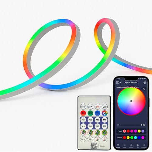 IWIIK Tira Neon LED RGB Flexible 5m, IP67 Impermeable, Luces Colores Control por Bluetooth, Movil Smart App y Mando a distancia, Decoración para interior y exterior
