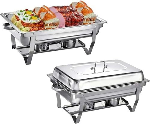 JKJZSALJ 2 Stück Rechaud aus Edelstahl, Set mit Rechaud für Buffet, mit Lebensmittelbehältern, Brennstoffständern, professionelles Set mit Pl