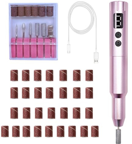 Nail Drill Kit Electric Rechargeable Set Cordless Nail Art Grinding Machine Compact Professional Nail File for Gel Manicure Pedicure Polishing Tool Household,Nail Removal Machine (Metallic Pink)