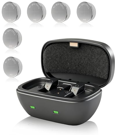 6Pcs Size 13 Hearing Aid Batteries, NIMH Rechargeable P13 Batteries with 5V 1A Charger, 16-20H Lasting for Non-Bluetooth Hearing Aid (6 Batteries + Charger)