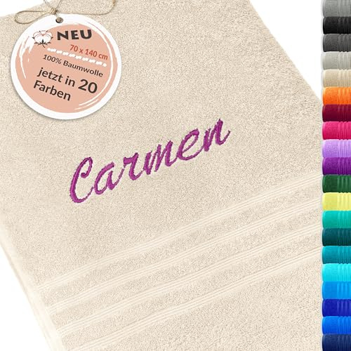 Lashuma Handtuch personalisiert, Badetuch mit Namen 70x140 cm Natur | Besticktes Badehandtuch aus 100% Baumwolle, weich und saugstark mit 550 g/m² für Dusche, Bad und Wellness