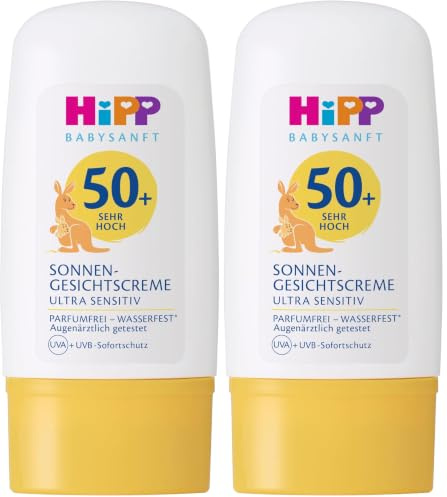 HiPP Babysanft Sonnen Gesichtscreme LSF (SPF) 50+, parfumfrei & wasserfest, ideal für sensible Baby- und Kinderhaut, 30ml (Packung mit 2)