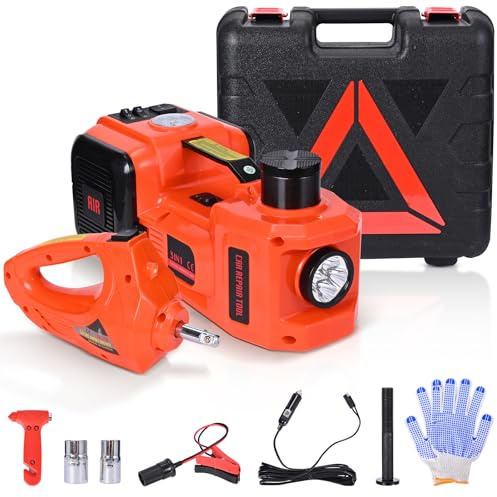 HIUYRFS Elektrischer hydraulischer Wagenheber 5T, Elektrischer Wagenheber mit Electric Impact Wrench, Hubbereich 15-53cm, Ladegerät mit aufblasbarer Pumpe und LED-Licht für Auto, SUV, Limousine, MPV