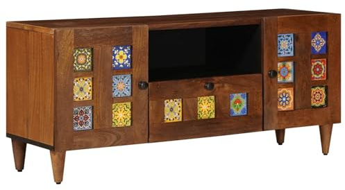 Tomostar TV-Bank, TV-Halterung, TV-Schrank, Nussbaum, 105 x 33 x 46 cm, Mangoholz massiv