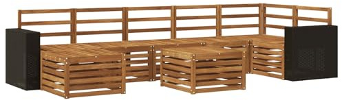 vidaXL Outdoor-Sofagarnitur 8 pcs Natur Massivholz Akazie, Gartenlounge, modernes Outdoor-Sofa, stabiles Sitzset für Terrasse, gemütliche Möbel für draußen