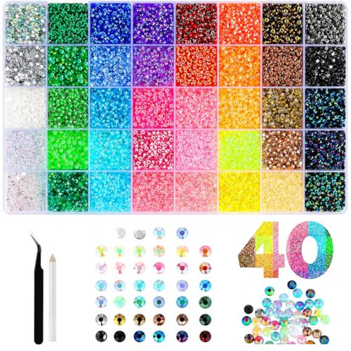Bedazzler Kit mit Kleber, 32000 Teiliges Glitzersteine Set, 40 Farben 3mm Strasssteine Flatback Rhinestones für Basteln, Nageldesign, Textilien, Kleidung, Diamond Painting (40Farben-32000Stück)