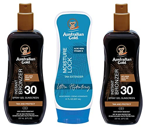 2 x Australian Gold SPF 30 Bronzer Spray Gel 237ml & Moisture Lock 237ml