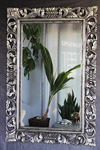 Naturesco Barockspiegel Wandspiegel Holzrahmen geschnitzt Silber antik 120cm x 80cm