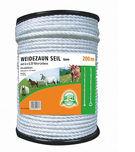 Göbel Weidezaun Elektroseil 200m 8mm 6 x 0,40 Niroleiter 1,20 Ohm/m winterfest lange Lebensdauer