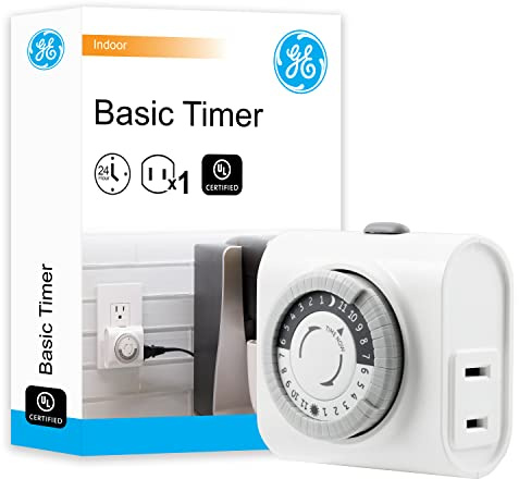 GE 24‑Hour Mechanical Outlet Timer Switch, Single Polarized Plug‑in Control for Indoor Lighting, Lamps, Christmas Trees and Seasonal Decor (1 Pack), 15119