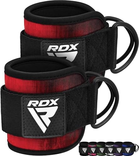 RDX Ankle Straps for Cable Machines – 7MM Neoprene Padded 10x4 Adjustable Gym Cuffs with Dual D-Rings – Weight Attachments for Wrist Glutes Leg Kickbacks Hip Abduction Strength Workouts – Men Women