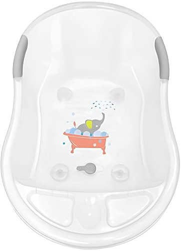 dBb Remond Baignoire Bébé avec bouchon de vidange - Fond & poignées antidérapants - Utilisation de 4 mois à 2-3 ans de bébé - Contenance 20 litres - L79.5 x l49.5 x P30 cm - Décor éléphant - Blanche