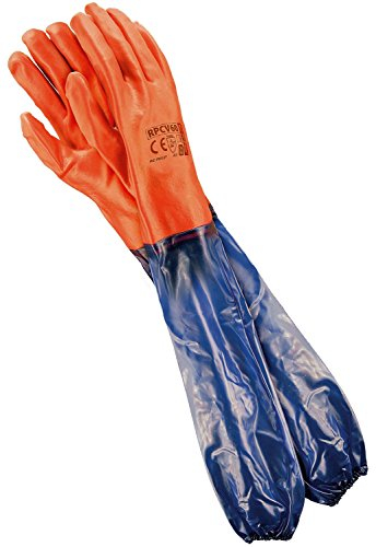 REIS Lange Arbeitshandschuhe für mechanische Arbeit Wasserdichte Handschuhe, EN388 & EN420, Gr.- 10 (60cm), Rot-Blau