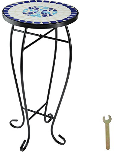 TecTake 800571 Mosaïque Tabouret à Fleurs, Table d’Appoint en en mosaïque de Pierre, Ø 30 cm (Bleu- Blanc | no. 402769)