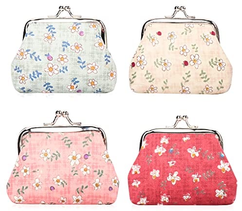 Oyahic 4 Stück Portemonnaie Clipverschluss Coin Purse Damen Geldbörse Münzbörse Klippverschluss Kleine Brieftasche Frauen Kompakt Geldbeutel