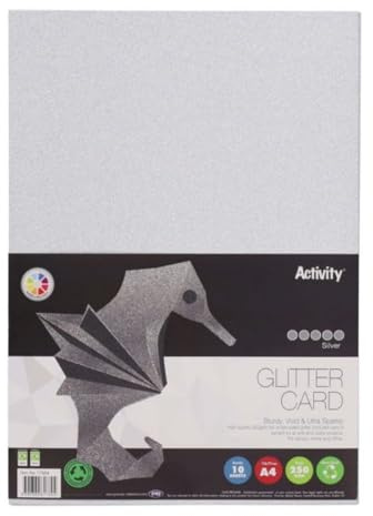 Premier Stationery A4 250gsm Glitter Card - Silver. Pack of 10