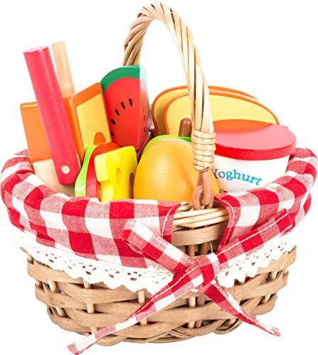 Small Foot Picknickkorb mit Schneide-Lebensmitteln aus Holz, Kaufladen-Zubehör, Rollenspielzeug für Kinder ab 3, 11282 Spielzeug, Mehrfarbig