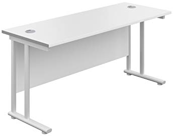 office hippo Rechteckiger Freischwinger-Schreibtisch, Holz, Weißer Rahmen, weiße Oberseite, 120 x 60 cm