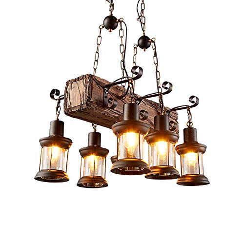 Retro Hängendes Licht, Holz Glas Metall E27 Dekorative Kronleuchter, Kreative Industrielle Loft Antike Pendelleuchte, Hängelampen Edison Vintage Beleuchtung Bar Kaffee Wohnzimmer Schlafzimmer