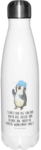 Mr. & Mrs. Panda Thermosflasche Pinguin Duschen - Geschenk, Motivation, Thermoflasche, Duschkonzert, singen, Trinkflasche, glücklich sein, Edelstahl,