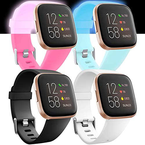 Ouwegaga Weiches Silikon Ersatz Armband Kompatibel für Fitbit Versa Armband/Fitbit Versa Lite Armband/Fitbit Versa 2 Armband, Damen Herren Klein Schwarz/Weiß/Nachtlicht Blau/Nachtlicht Rosa