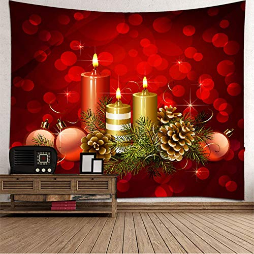 Bishilin Wandteppich Fantasy 200x200CM Wandbehang Hippie Weihnachtskugel Kiefernzapfen und Kerzen Tapisserie Psychedelic, Wall Hanging Hippie Tapestry