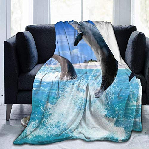 FANSU Kuscheldecke Flanell Decke, 3D Drucken Microfaser Flauschig Weich Warm Plüsch Wohndecke Fleece Tagesdecke Decke für Sofa und Bett (Delfin,150x220cm)
