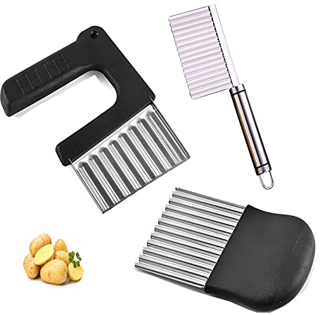 WUERQIE Lot de 3 Couteau Tranches Ondulée,Couteau Ondulé à Pommes de Terre,Couteau à Pommes de Terre en Acier inoxydablepour Coupe Pommes de Terre, Légume,Oignon, Concombre,Carot