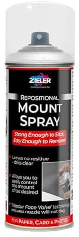 ZIELER® Repositional Adhesive Mount Spray (400ml Large can) - Strong Enough to Stick, Easy Enough to Remove – Ideal for Paper, Card & Photos – Anti-Clog Nozzle - Dries Clear