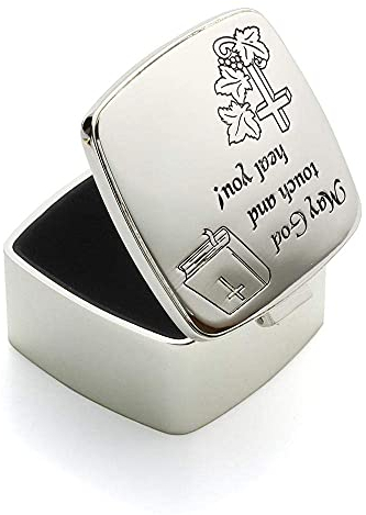 WOZUIMEI Personnalisé Argent Couvert Verset Biblique Première Communion Souvenir Boîte Église Responsabilité Chrétienne Boîte à Bijoux Organisateur