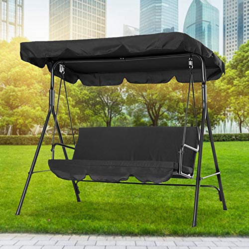 210D Oxford Cloth Swing Cover Columpio Sombrilla Cubierta Doble Personas para Columpio de jardín para balcón Familiar(Black)
