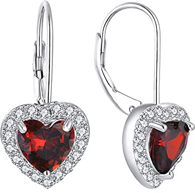 JO WISDOM Damen Ohrhänger Herz silber 925,Ohrringe Hängende mit 5A Zirkonia Januar Geburtsstein Granatfarbe,Schmuck für Frauen Mädchen Mutter,Schmuck für Frauen
