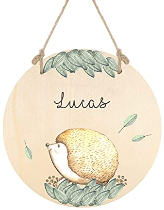 Manufaktur Liebevoll Türschild Kinderzimmer Namensschild Kinderzimmerdeko Babygeschenk Geburt Mädchen Junge Igel Tiere Geburtstagsgeschenk Kinder