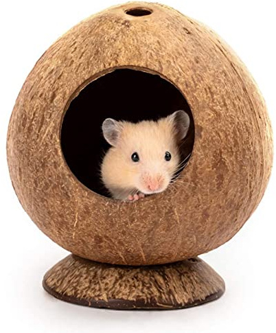 Napacoh Hamster Kokosnuss Nest, Hamster Haus Natürliche Kokosnuss Schale Hamster Versteck Haus Spielzeug Haustier Zubehör Kaffee