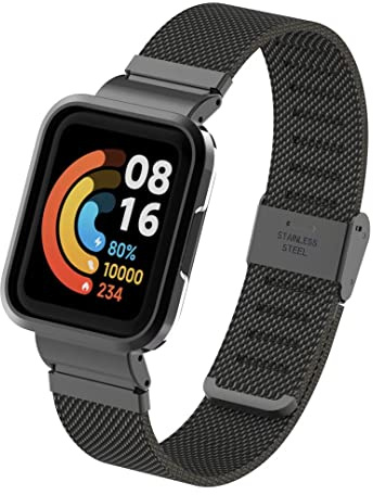 nuosiweilang Kompatibel Für Redmi Watch 2/Xiaomi Mi Watch Lite 2 Armband,Sport Edelstahl Metall Uhrenarmband Armband Ersatzarmband Für Xiaomi Redmi Watch 2 Lite Männer und Frauen,Schwarz