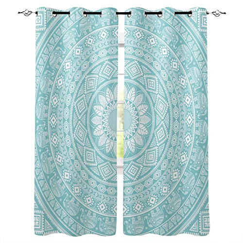 ZQMHCY Gardinen Elefant-Boho-Mandala Scheibengardinen Weich Verdunklungsvorhänge Wohnzimmer Vorhang Blickdicht Schlafzimmer Gardine Thermovorhang Gardinen mit Ösen Schallschutz Curtains 2x100x240cm
