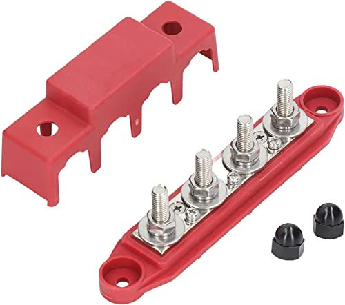 BOROCO Bus Bar,12V DC 250A Power Distribution Block with 5/16(M8) Post Terminals with Cover for Car RV Ship Yacht Boat Marine Caravan(Red)