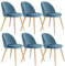 EGOONM 6er Set Esszimmerstühle Küchenstühle Samt Weich Kissen Sitz und Rücken Mit Hölzernen Metallbeinen Küche Stühle (Blau)