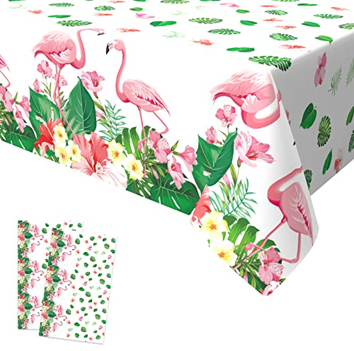 2PCS Flamingo Tischdecke,Tropical Einweg Tischtuch Rechteckige Plastik Flamingo Thema Geburtstag Party Dekoration für Kinder Partydekoratione 137 x 274cm