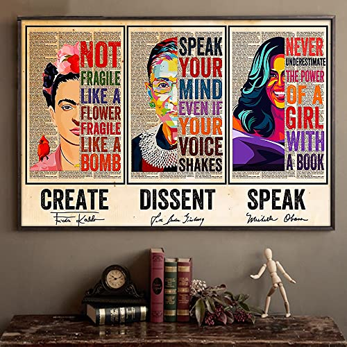 Schian Feministisches Wandkunst-Poster, Heimdekoration – Frida Kahlo, Ruth Bader Ginsburg, RBG, Michelle Obama – Creat, Dissent, Frauen sprechen, Frauenrechte – ungerahmt (45.7x30.5 cm)