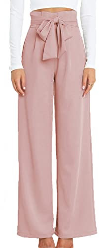LIAOPUFUS Donna Pantaloni Stile OL Office Wear Pantaloni da Pendolare Fluidi Pantaloni da Lavoro con Cintura a Gamba Larga (Rose-1,L)